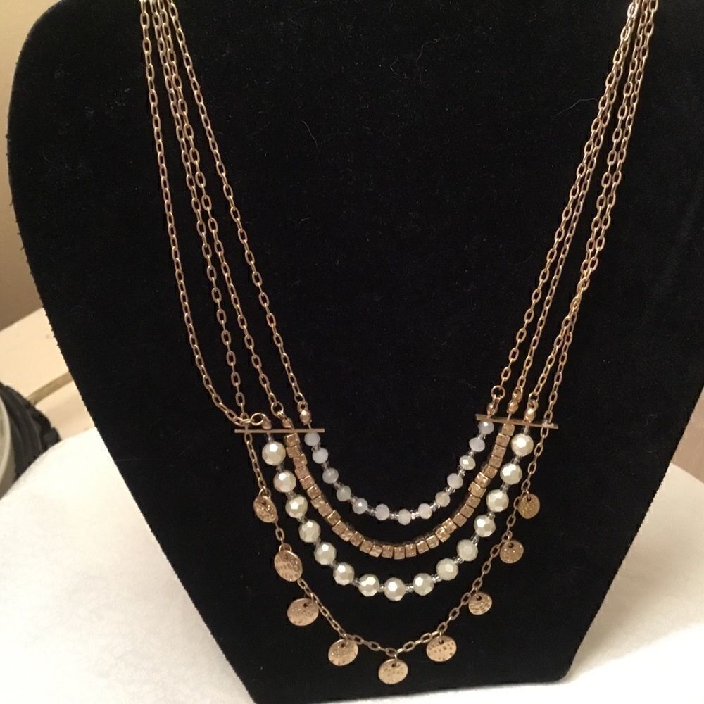 Goldtone Faux Pearls and Crystalss Multi Strand Necklace